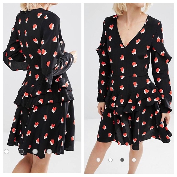 ASOS Tea Dress Ruffle Tiered Hem in Heart Print Size 4 - Picture 3 of 12